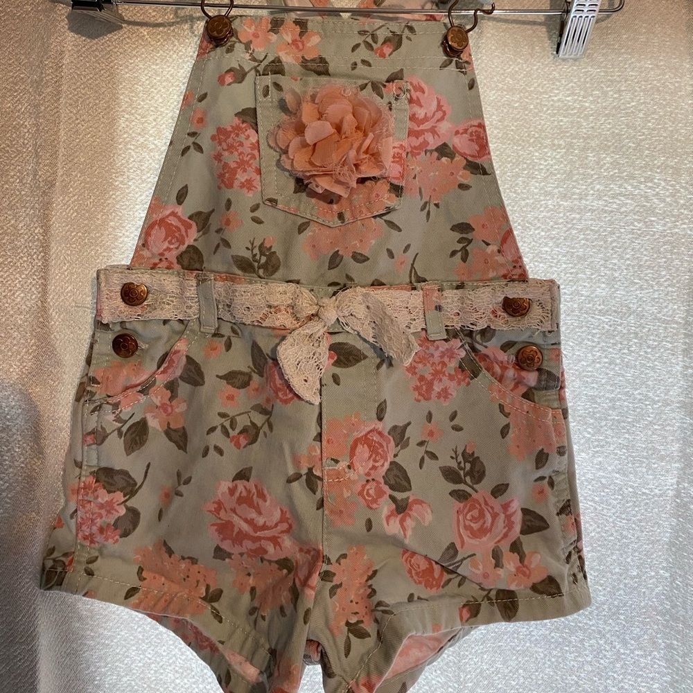 Little Lass size 3T little blue floral design overalls.